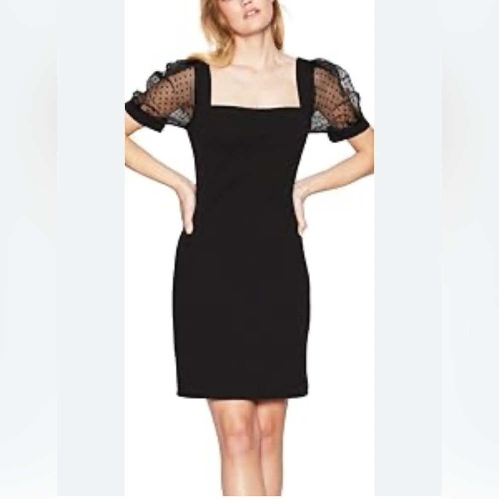 BCBG Becca puff sleeve bodycon little black dress LBD holiday party size 10